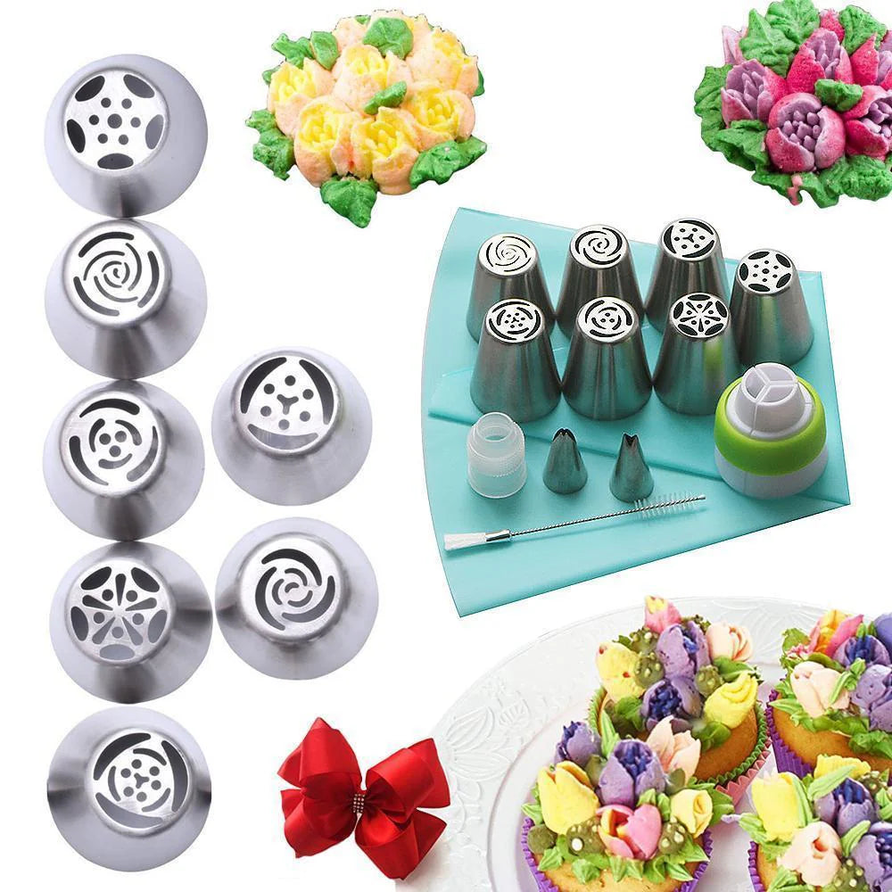 Edelstahl-Spritztüllen-Set für kreative Tortendeko (13 Stk.)