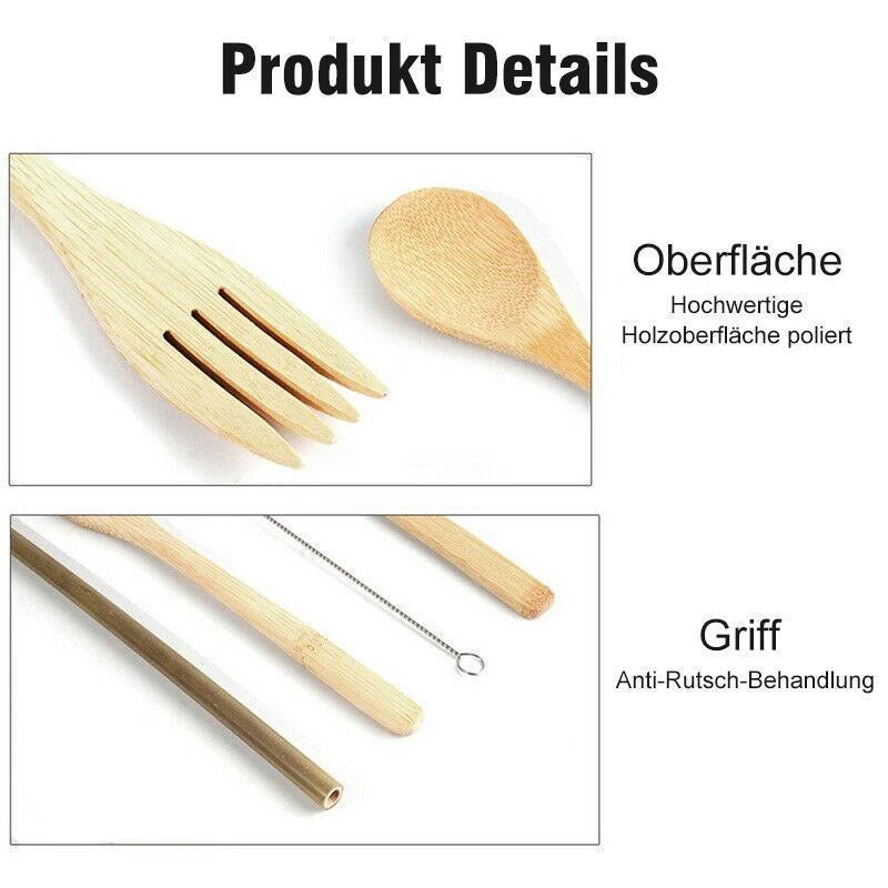 Nachhaltiges Besteck-Set aus Bambus für unterwegs