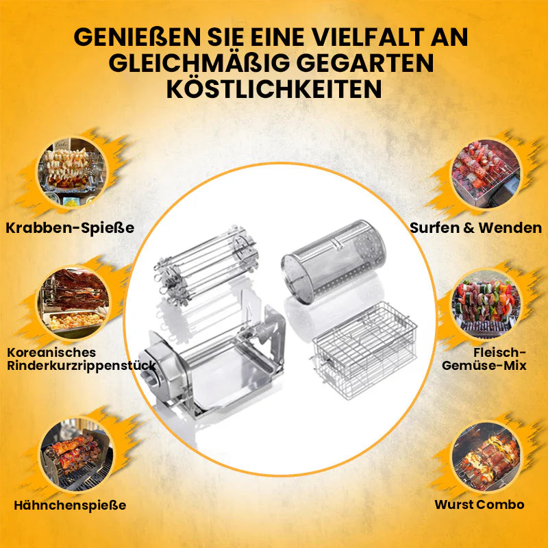 Selbstdrehender Edelstahl-Grill für gleichmäßiges Garen