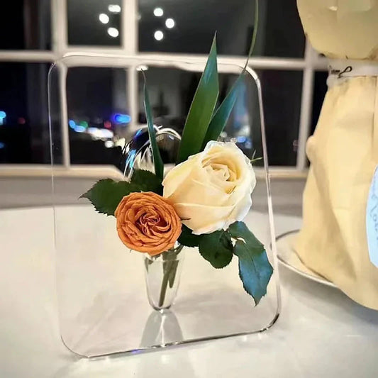 Transparente Acrylvase mit integriertem Bilderrahmen